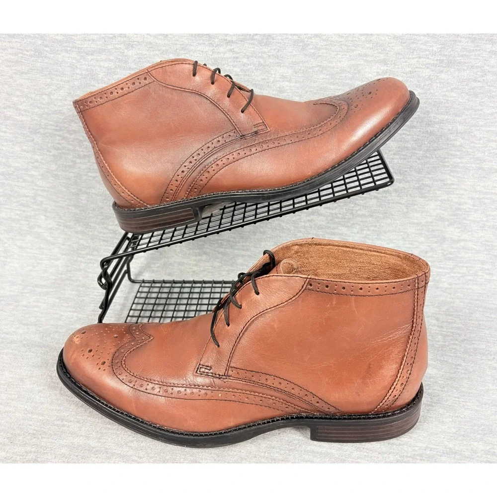 Nunn Bush Mens Tan‎ Leather Wingtip Chukka Boots Memory Foam 9.5M 81464-255